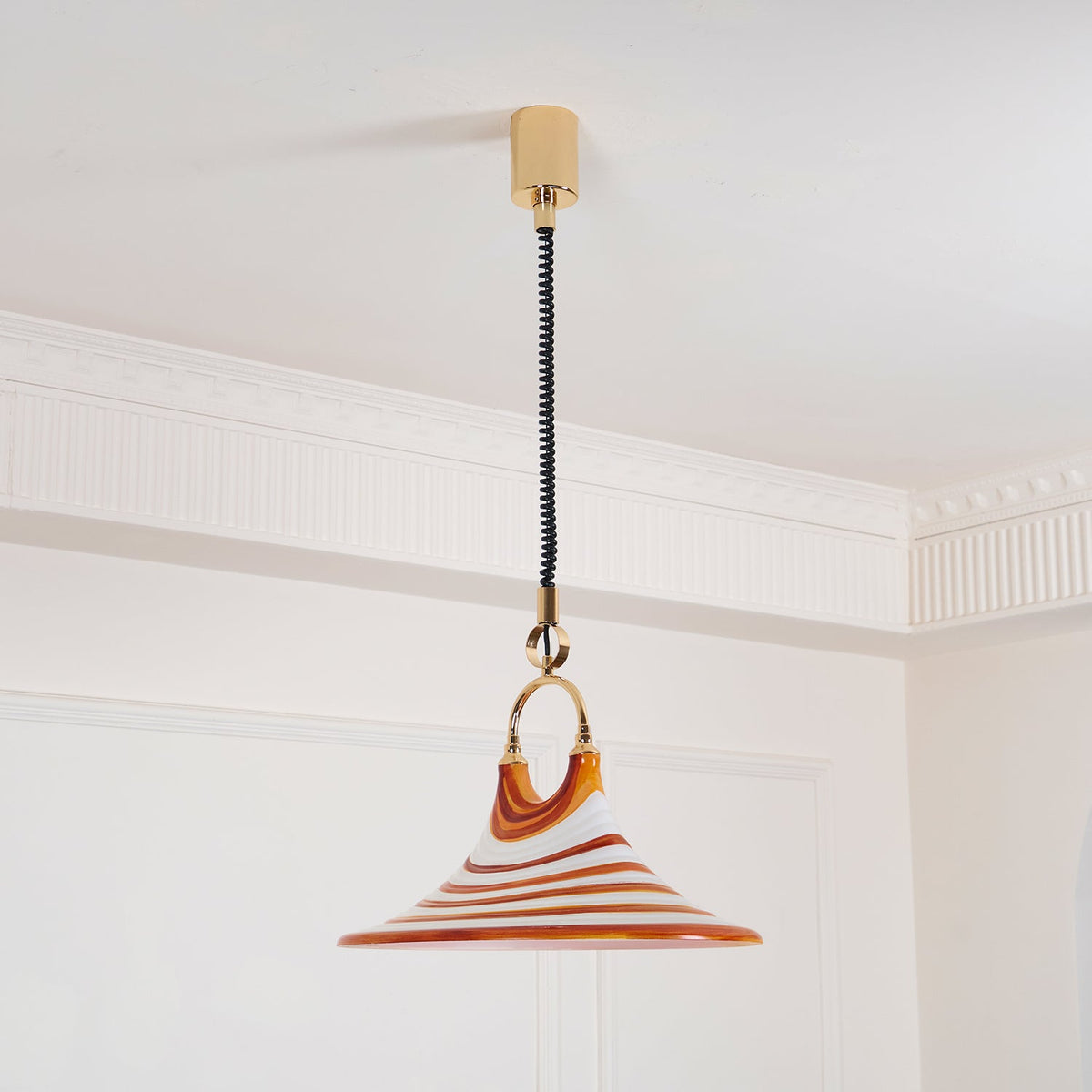 Carlo Trumpet Pendant Lamp – Orange Striped Trumpet Dual-Light Pendant
