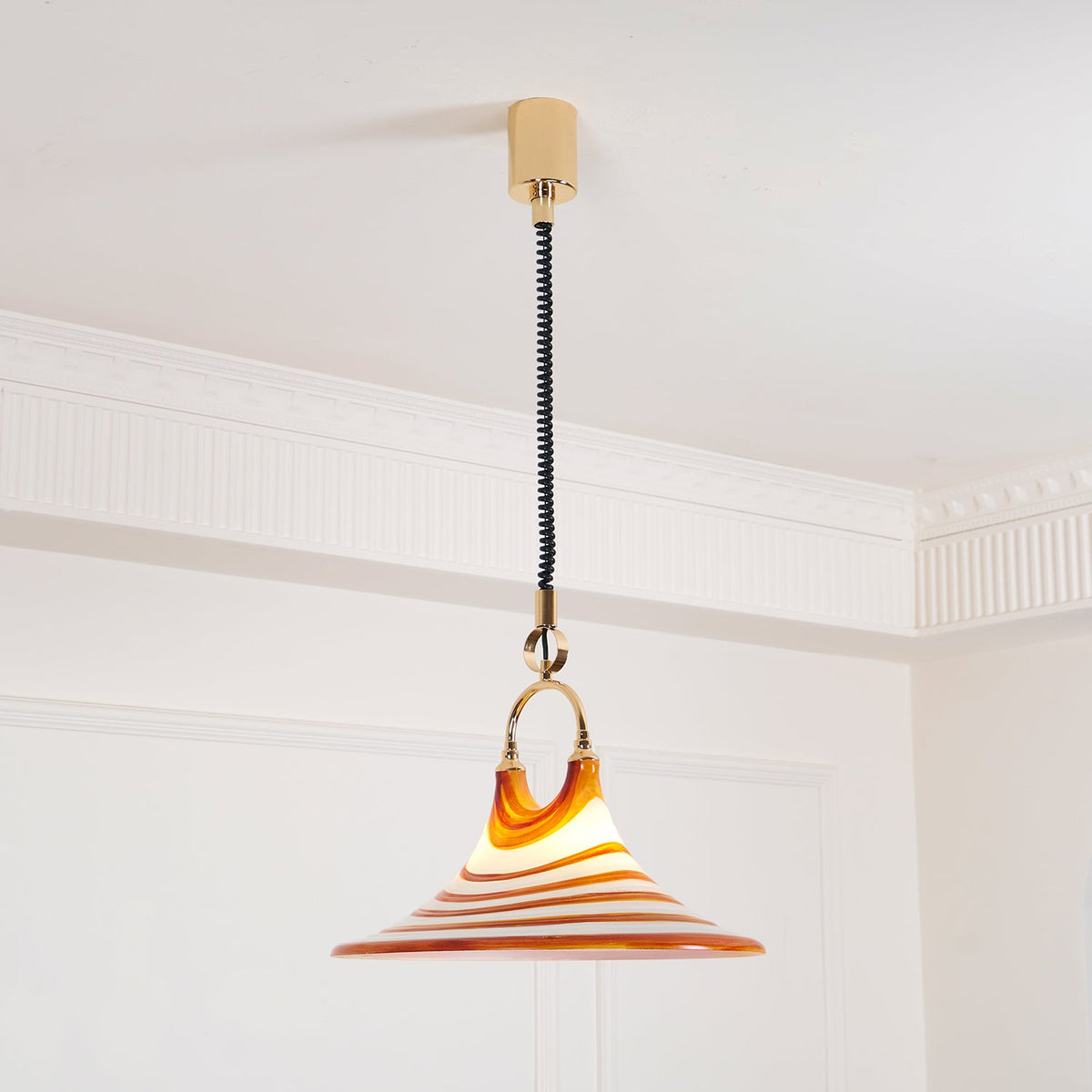 Carlo Trumpet Pendant Lamp – Orange Striped Trumpet Dual-Light Pendant