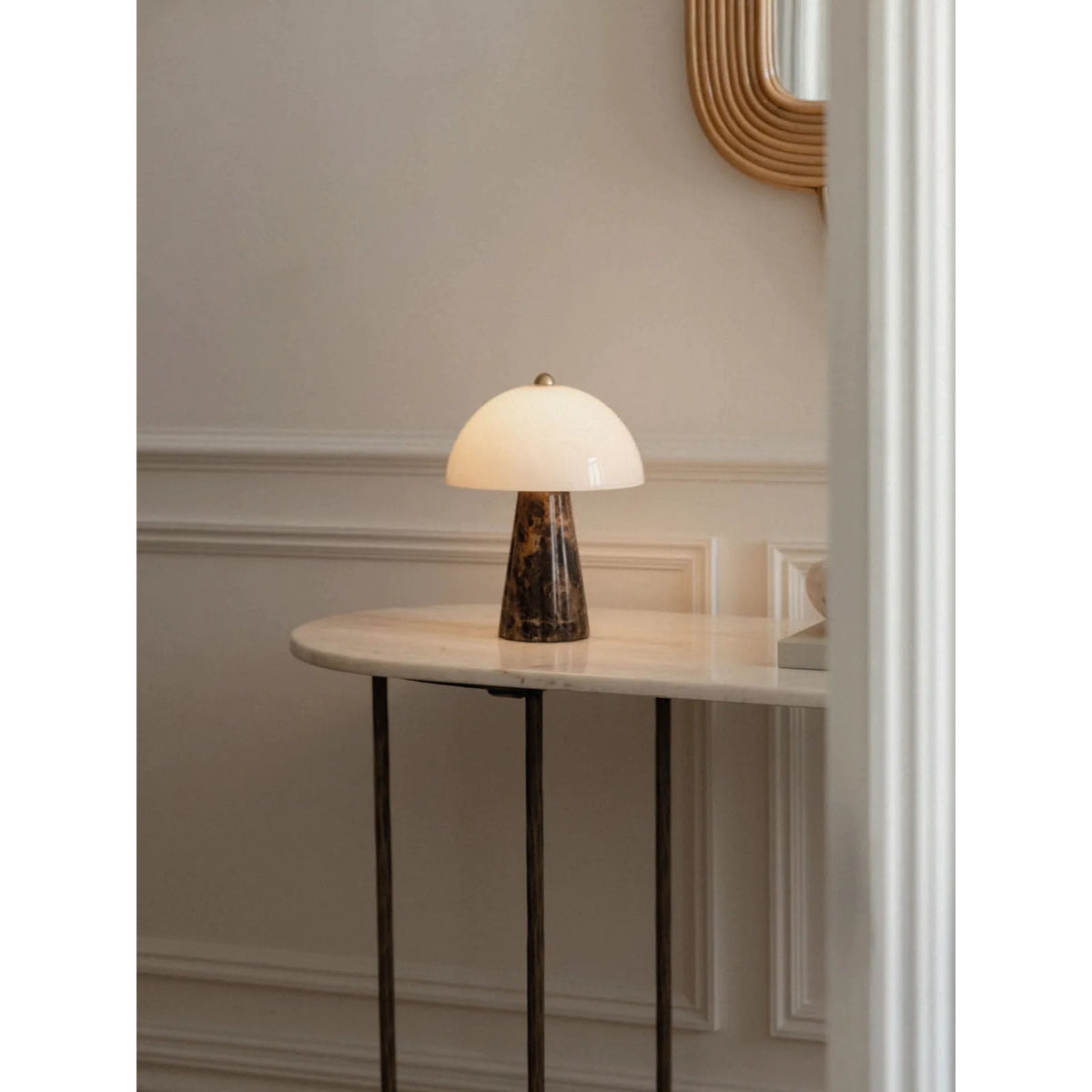 Carme Table Lamp – Celestial Marble Base & Glass Globe LED Accent Lamp