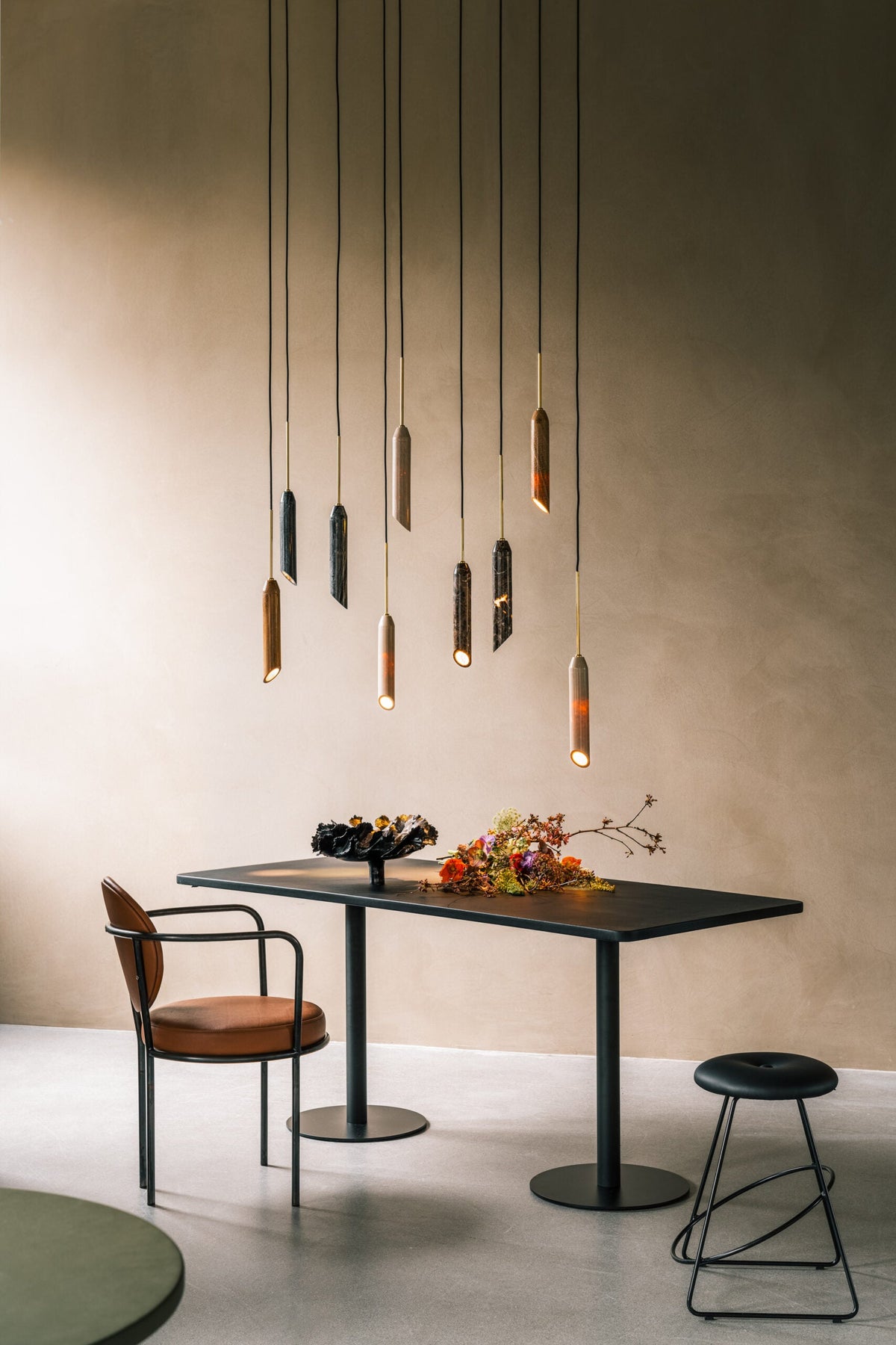 Carnival Marble Pendant Lamp – Cylindrical Marble & Travertine Spot Pendant Light