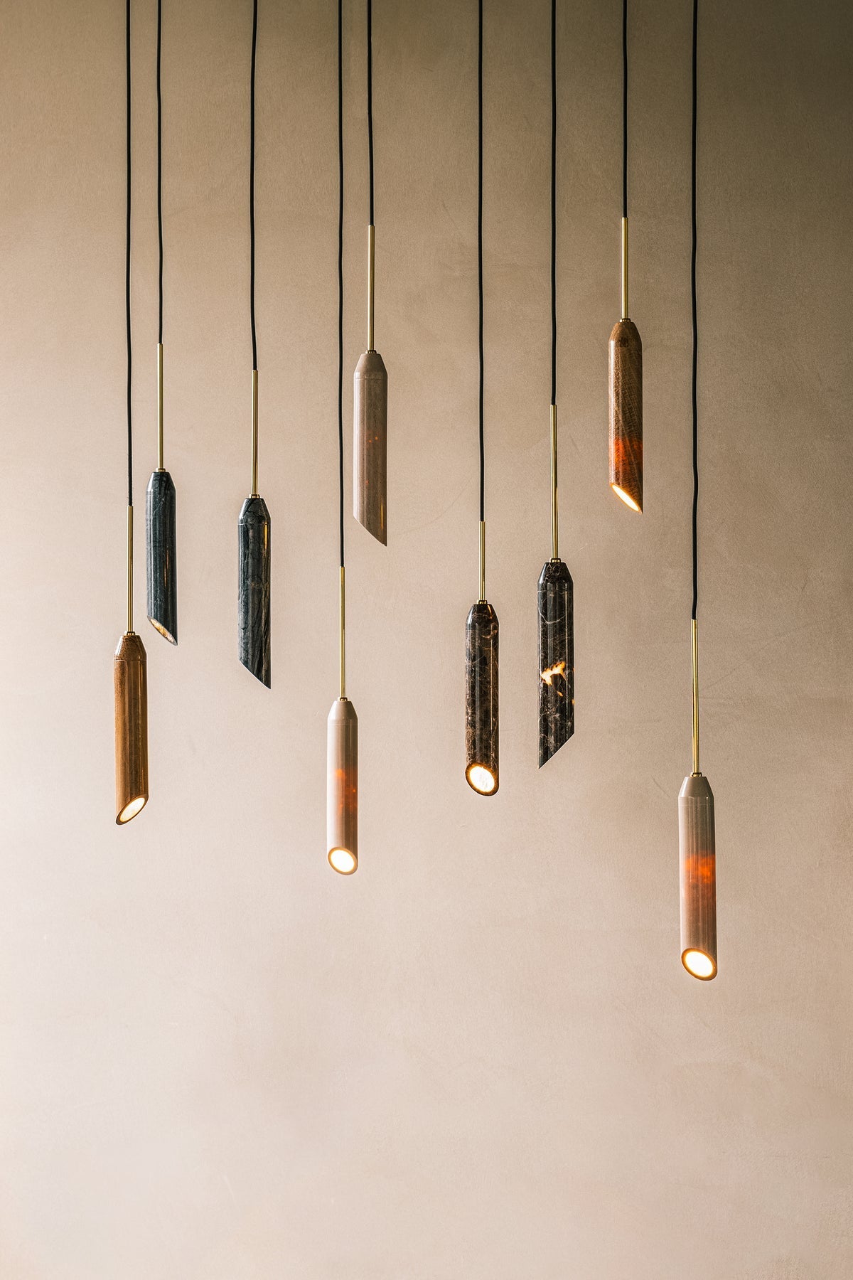 Carnival Marble Pendant Lamp – Cylindrical Marble & Travertine Spot Pendant Light