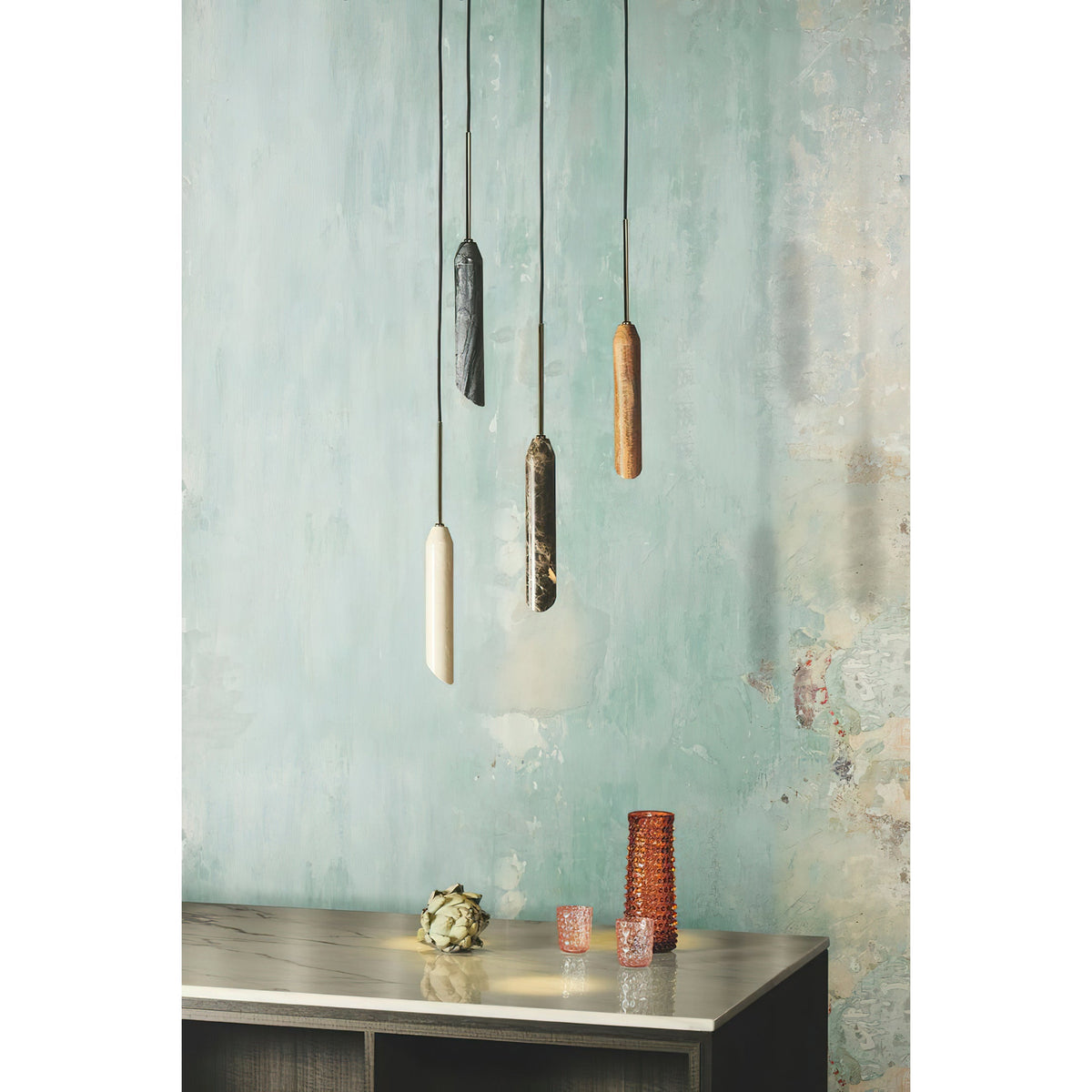 Carnival Marble Pendant Lamp – Cylindrical Marble & Travertine Spot Pendant Light