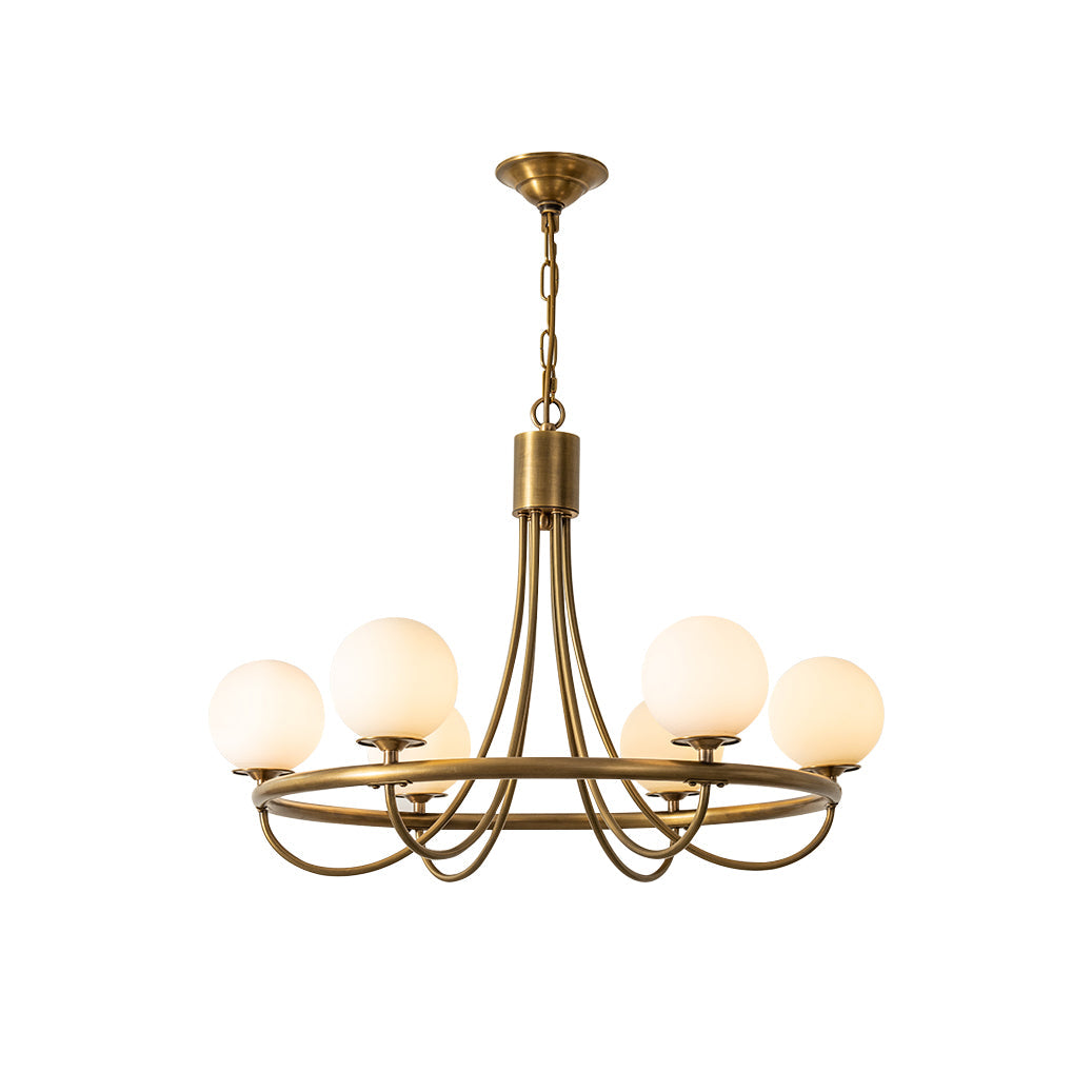 Caroline Sphere Chandelier – Antique Brass & Glass Globe Fringe Chandelier