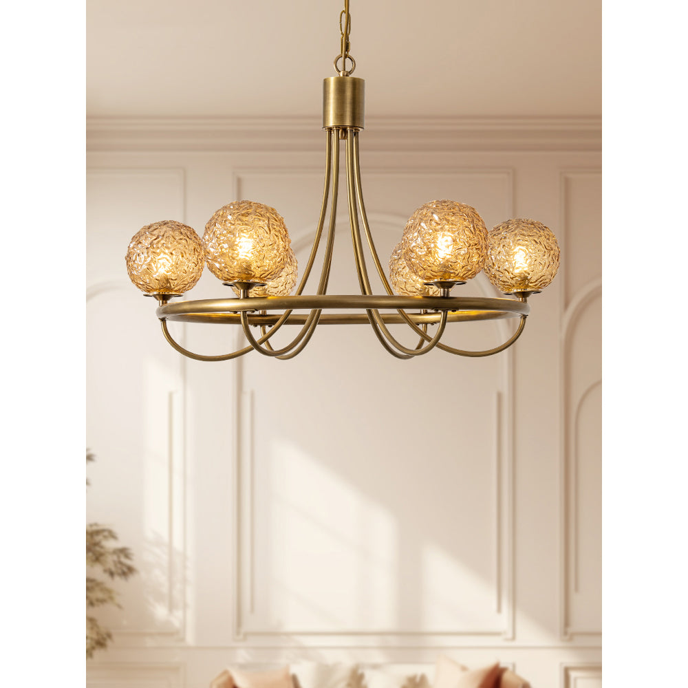 Caroline Sphere Chandelier – Antique Brass & Glass Globe Fringe Chandelier