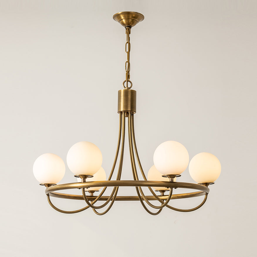 Caroline Sphere Chandelier – Antique Brass & Glass Globe Fringe Chandelier
