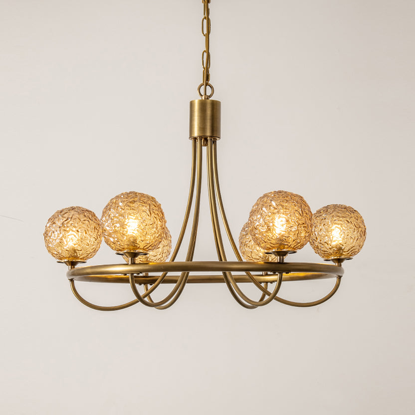 Caroline Sphere Chandelier – Antique Brass & Glass Globe Fringe Chandelier