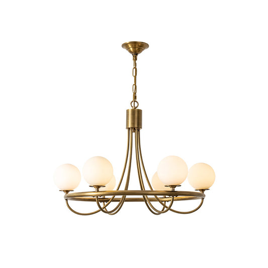 Caroline Sphere Chandelier – Antique Brass & Glass Globe Fringe Chandelier