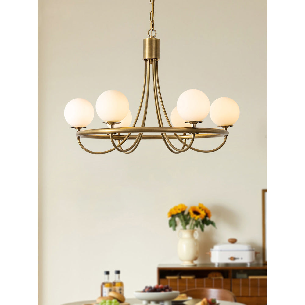 Caroline Sphere Chandelier – Antique Brass & Glass Globe Fringe Chandelier