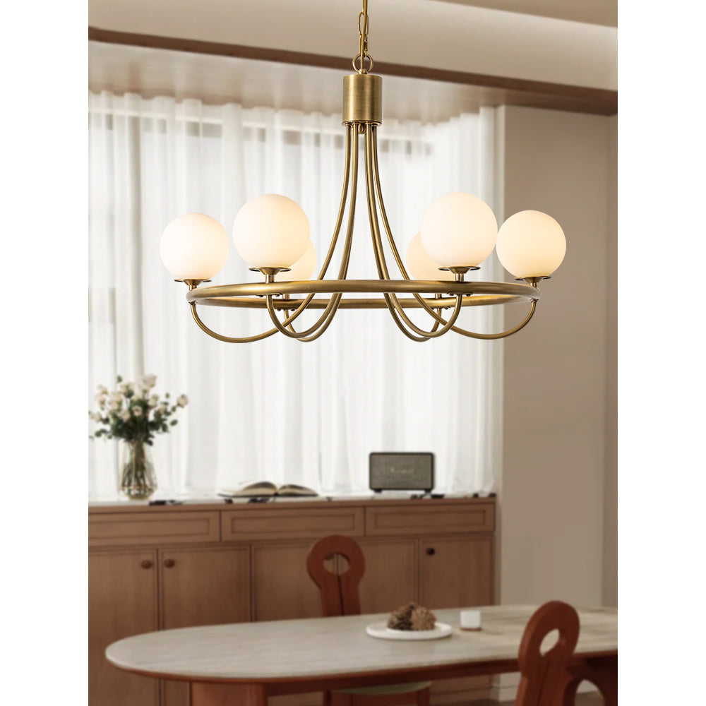 Caroline Sphere Chandelier – Antique Brass & Glass Globe Fringe Chandelier