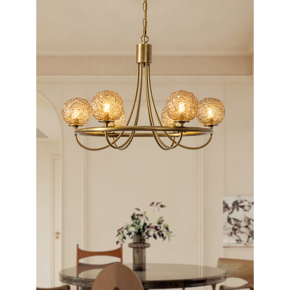 Caroline Sphere Chandelier – Antique Brass & Glass Globe Fringe Chandelier