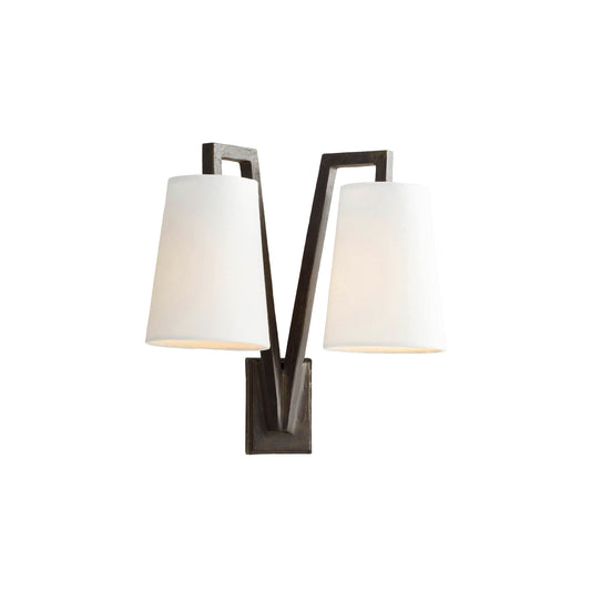 Lena Double Wall Lamp - Mid-Century Industrial Brass & Fabric Sconce