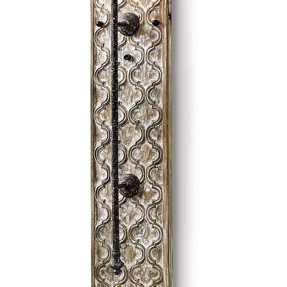 Carved Panel Sconce – Aged Whitewash Quatrefoil Wood & Blackened Iron Tall Sconce