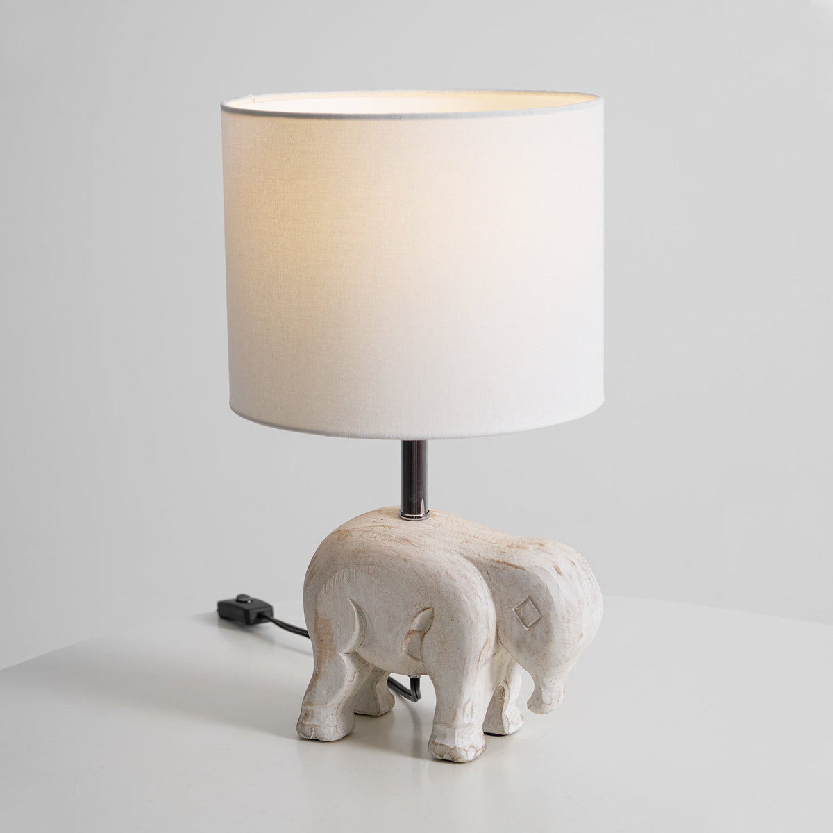 Carved Wood Animal Table Lamp – Hand-Carved Wooden Nursery Accent Light