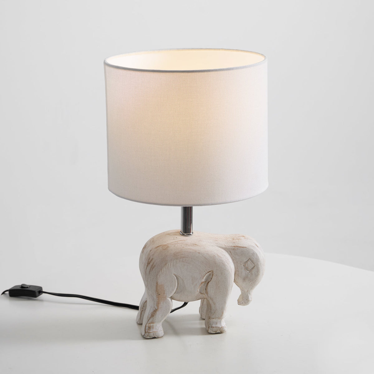 Carved Wood Animal Table Lamp – Hand-Carved Wooden Nursery Accent Light