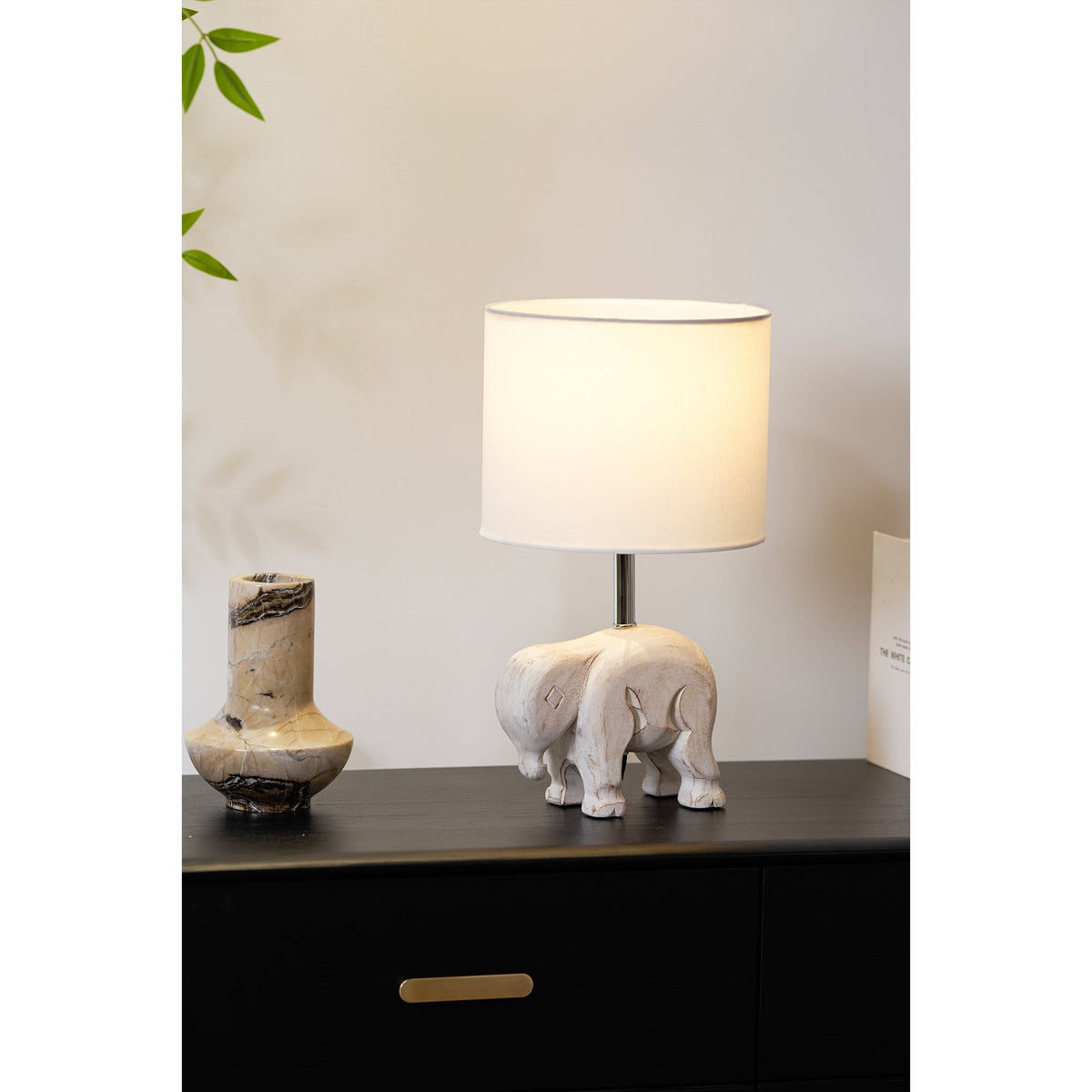 Carved Wood Animal Table Lamp – Hand-Carved Wooden Nursery Accent Light
