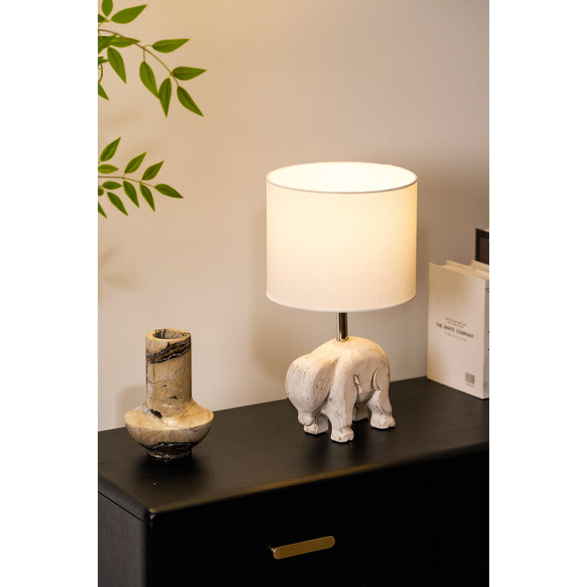 Carved Wood Animal Table Lamp – Hand-Carved Wooden Nursery Accent Light