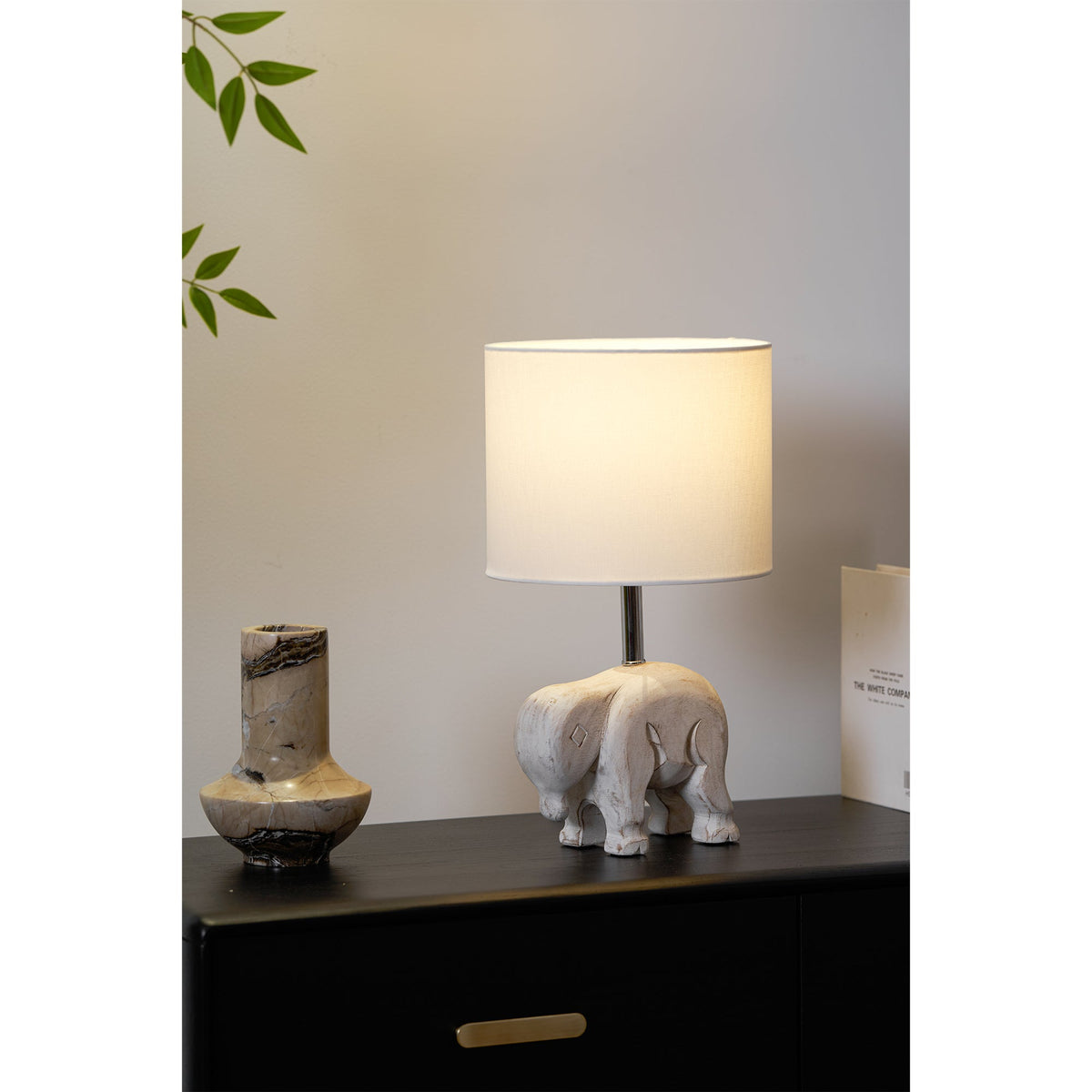 Carved Wood Animal Table Lamp – Hand-Carved Wooden Nursery Accent Light