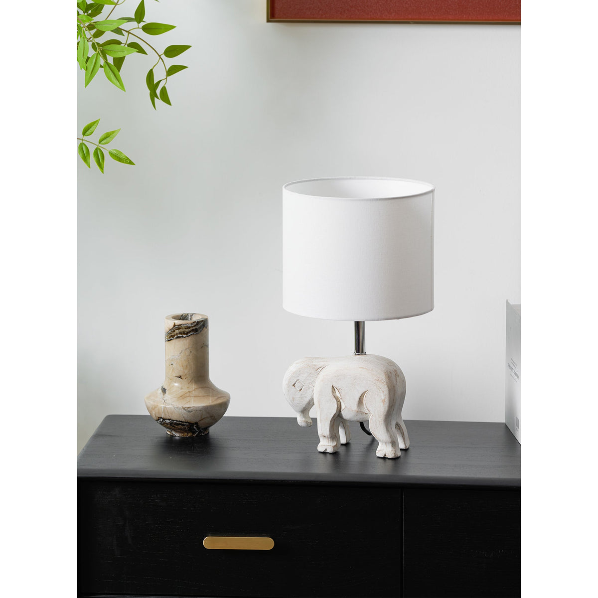 Carved Wood Animal Table Lamp – Hand-Carved Wooden Nursery Accent Light