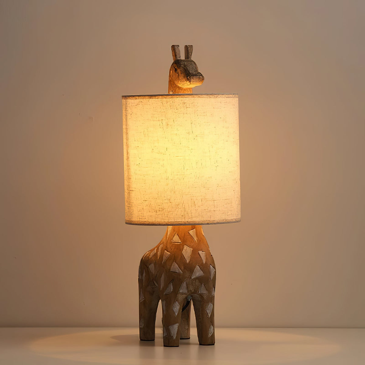 Carved Wood Animal Table Lamp – Hand-Carved Wooden Nursery Accent Light
