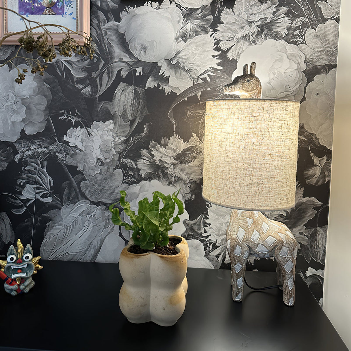 Carved Wood Animal Table Lamp – Hand-Carved Wooden Nursery Accent Light