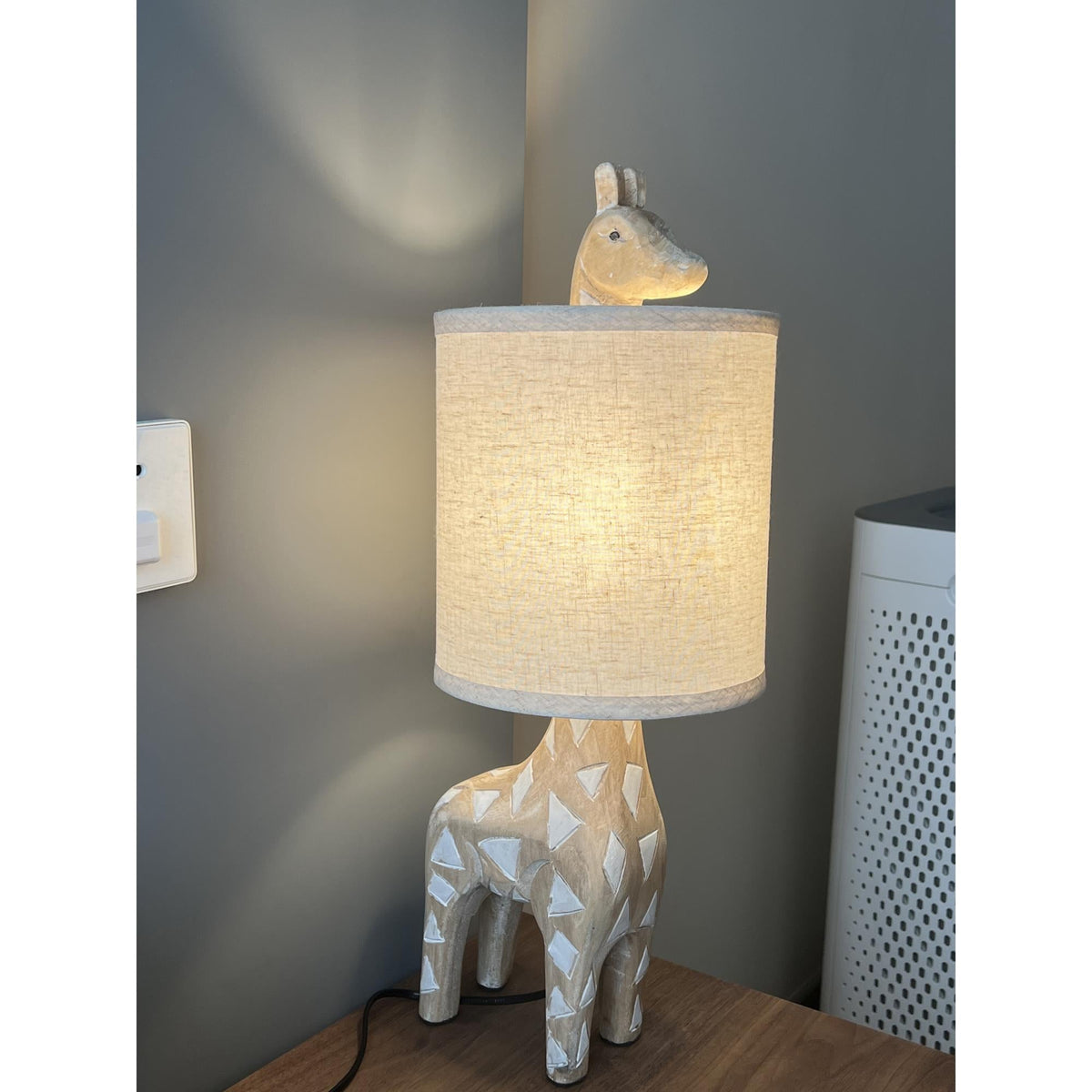 Carved Wood Animal Table Lamp – Hand-Carved Wooden Nursery Accent Light