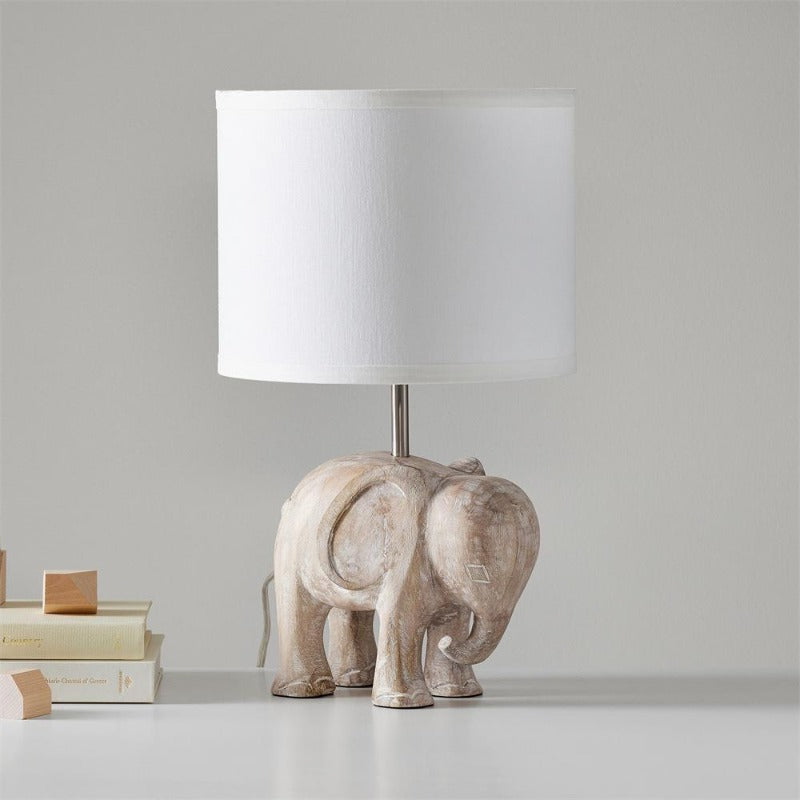 Carved Wood Animal Table Lamp – Hand-Carved Wooden Nursery Accent Light