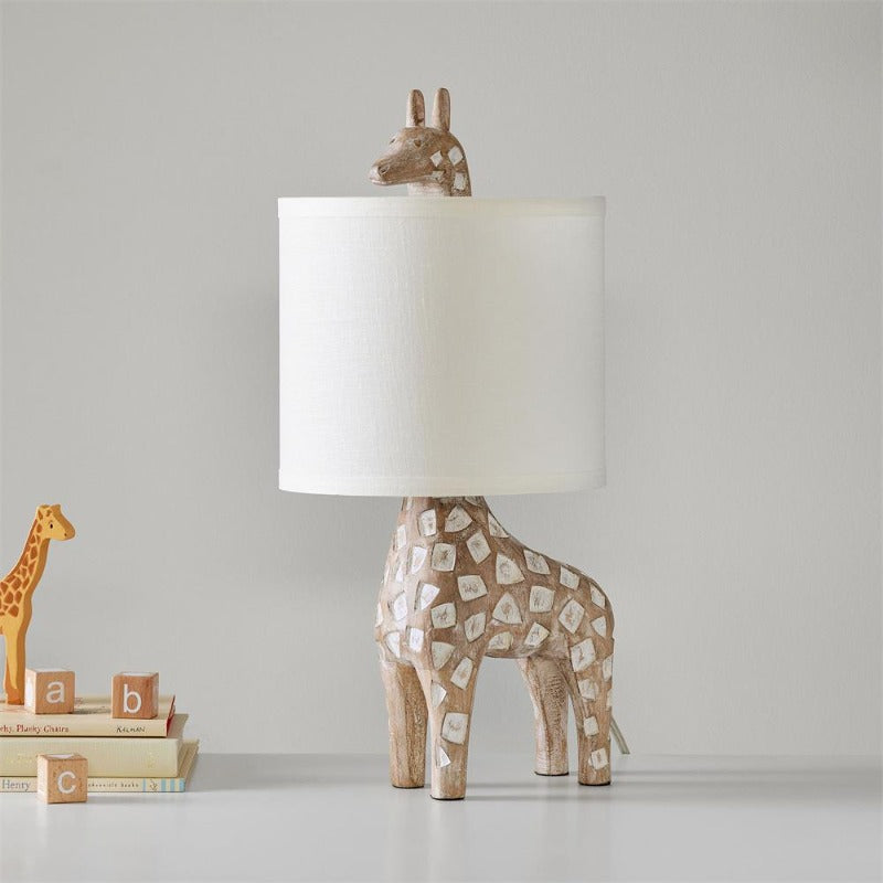Carved Wood Animal Table Lamp – Hand-Carved Wooden Nursery Accent Light