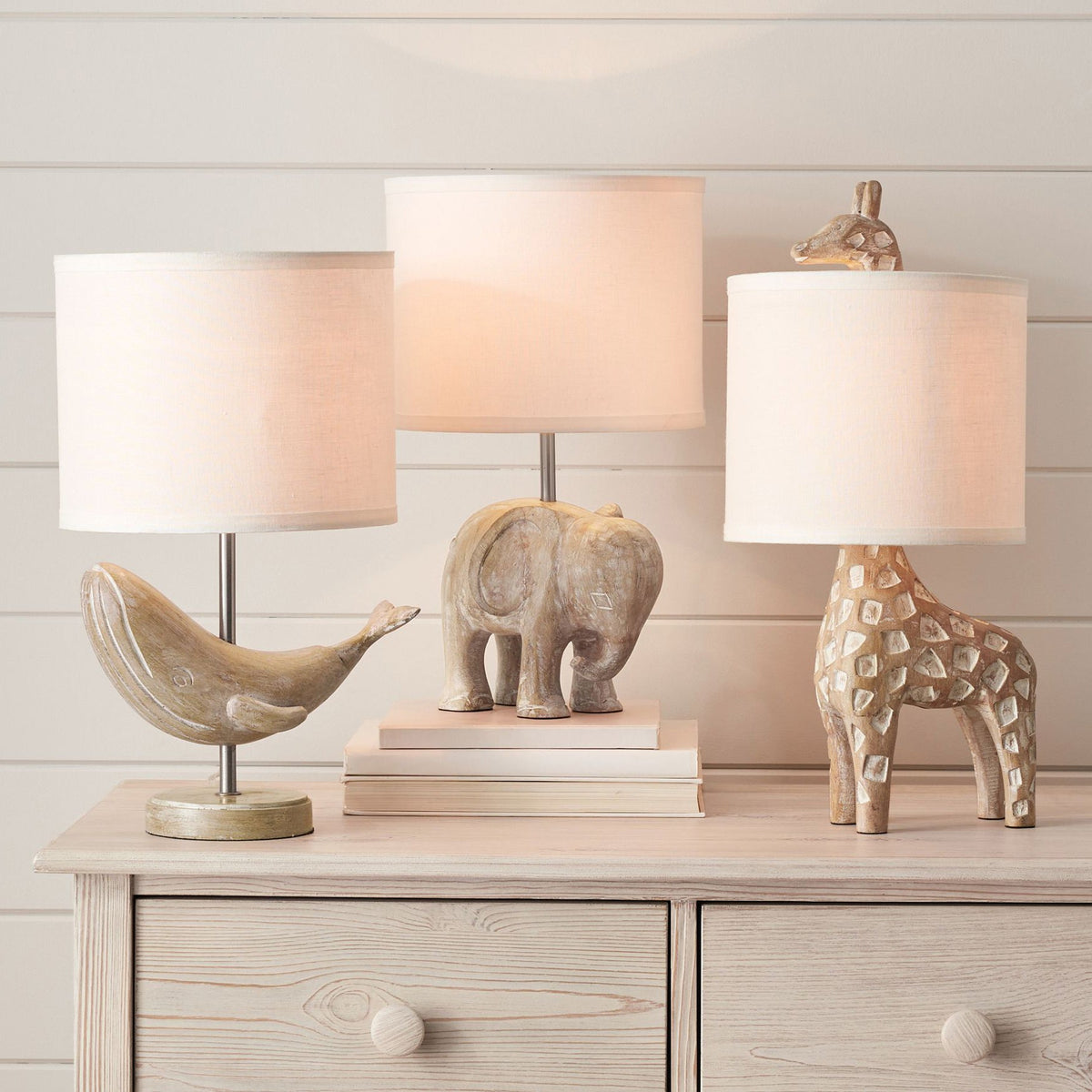 Carved Wood Animal Table Lamp – Hand-Carved Wooden Nursery Accent Light