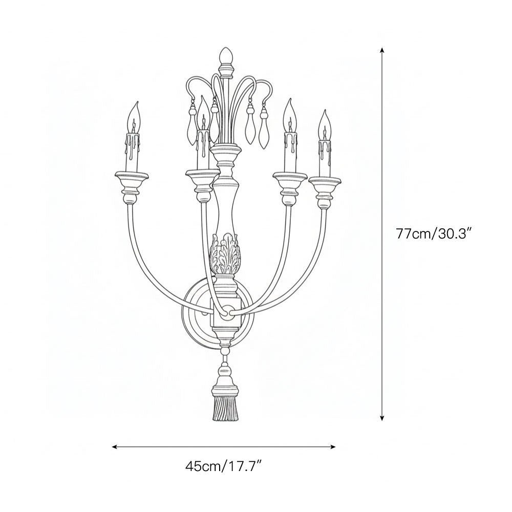 Cassell Candle Wall Lamp – Antique White Wood & Iron 4-Light Sconce