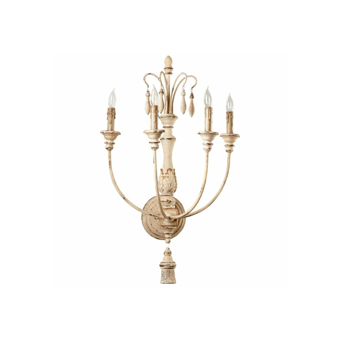 Cassell Candle Wall Lamp – Antique White Wood & Iron 4-Light Sconce