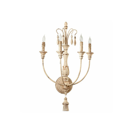 Cassell Candle Wall Lamp – Antique White Wood & Iron 4-Light Sconce