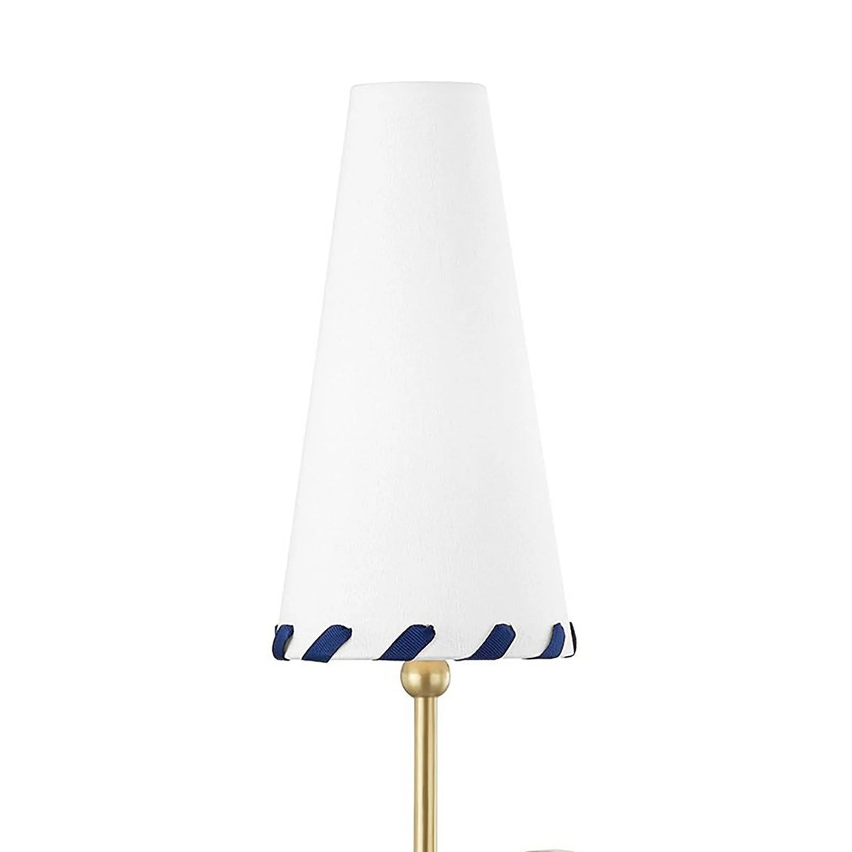 Cassie Chandelier – Aged Brass & Belgian Linen 6-Light Chandelier with Blue Trim