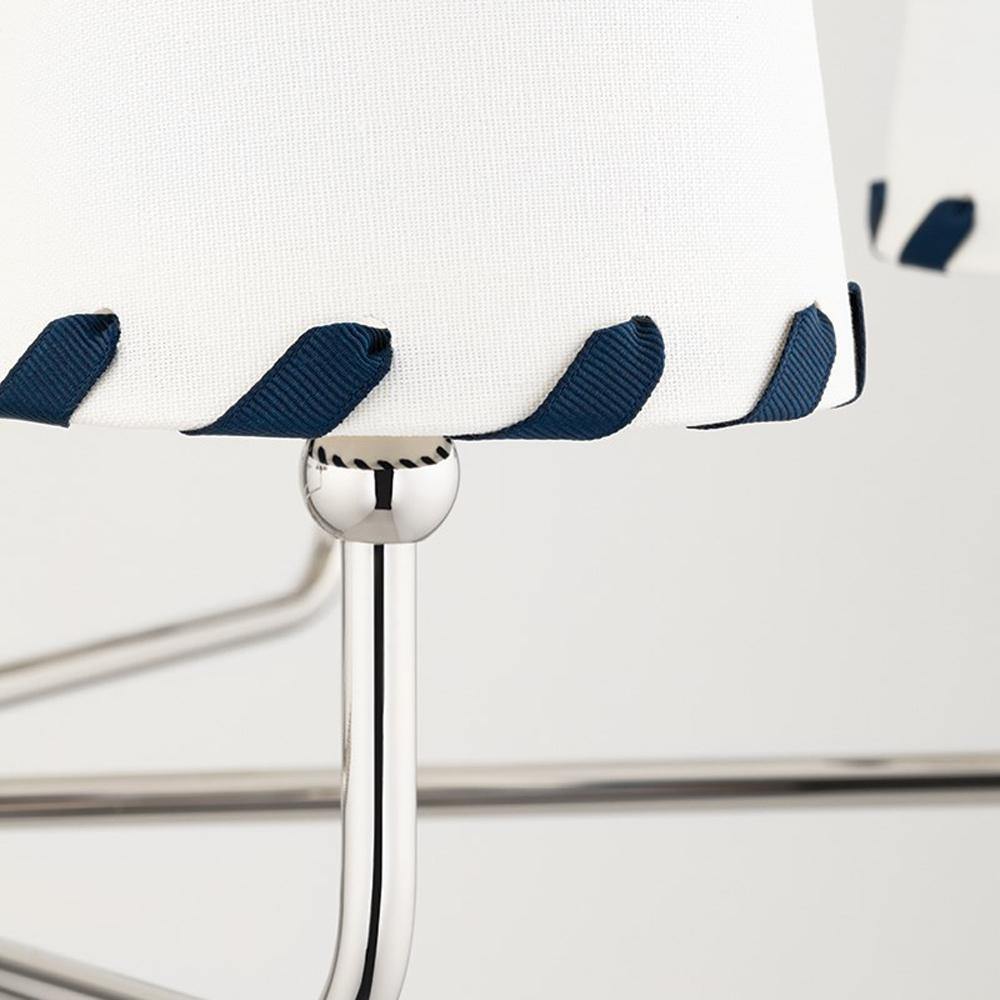 Cassie Chandelier – Aged Brass & Belgian Linen 6-Light Chandelier with Blue Trim