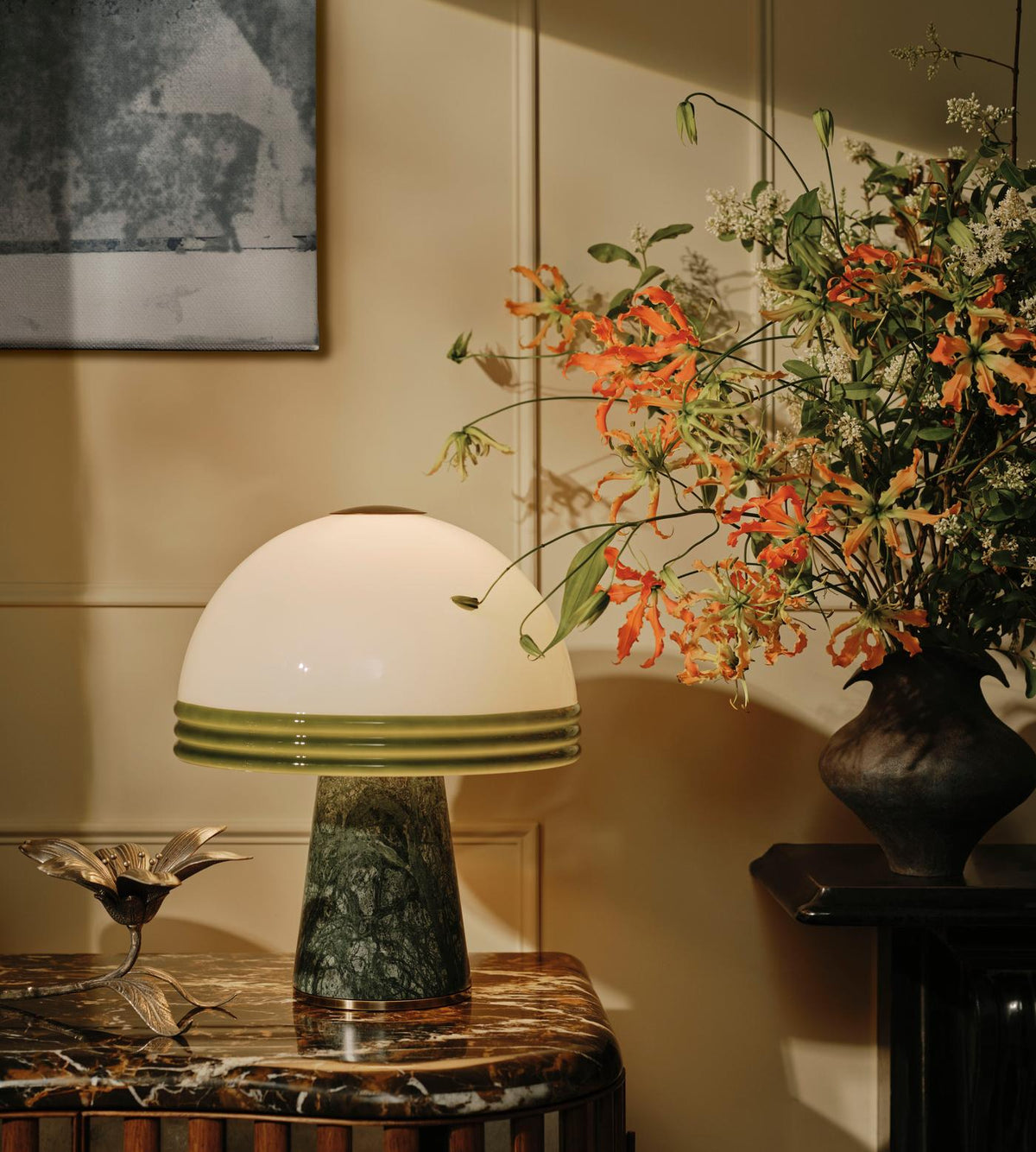 Cassie Table Lamp – Green Marble Base & Rippled Acrylic Dome Accent Lamp