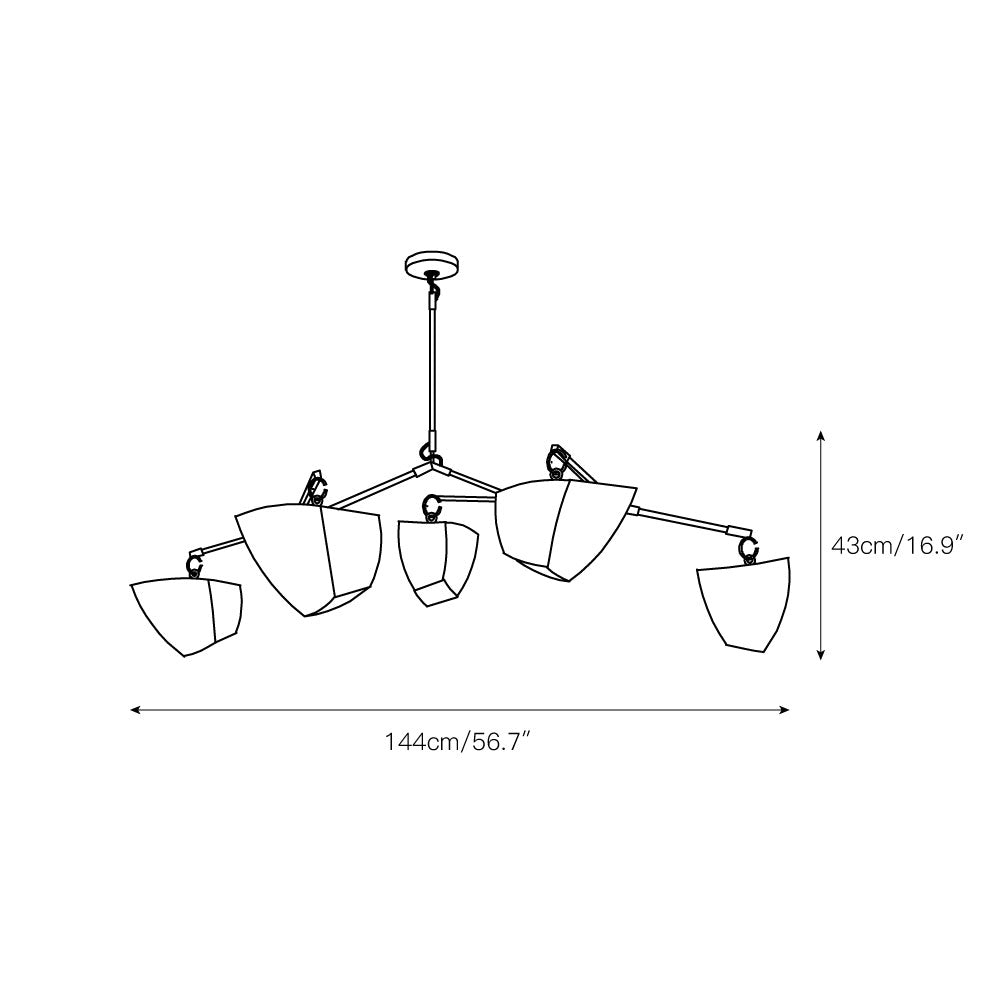 Cassiopeia Mobile Chandelier – Kinetic Sculptural Brass & Porcelain Shade Pendant