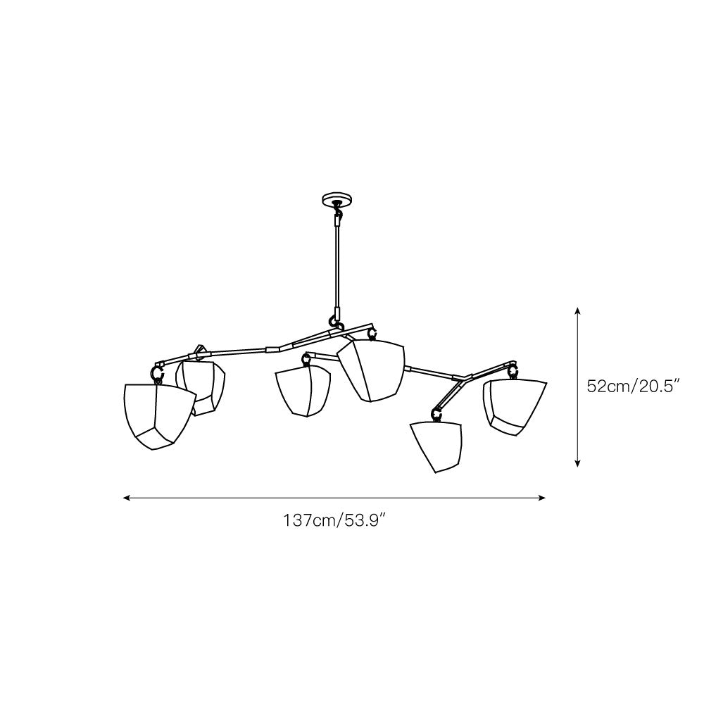 Cassiopeia Mobile Chandelier – Kinetic Sculptural Brass & Porcelain Shade Pendant