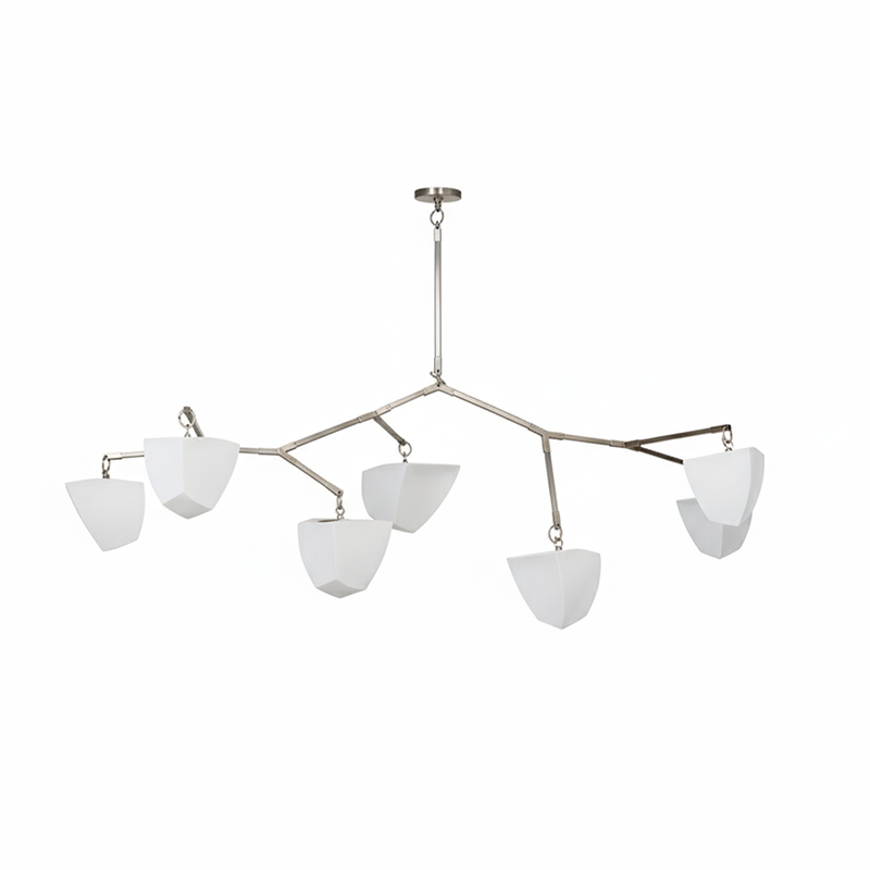 Cassiopeia Mobile Chandelier – Kinetic Sculptural Brass & Porcelain Shade Pendant