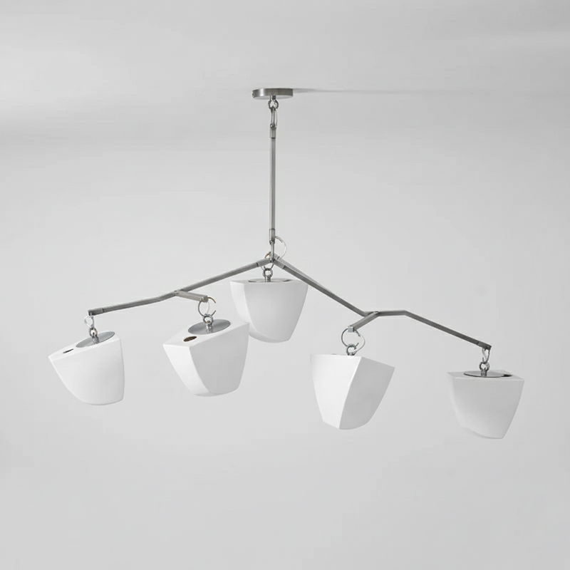 Cassiopeia Mobile Chandelier – Kinetic Sculptural Brass & Porcelain Shade Pendant