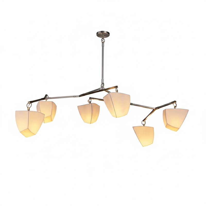 Cassiopeia Mobile Chandelier – Kinetic Sculptural Brass & Porcelain Shade Pendant