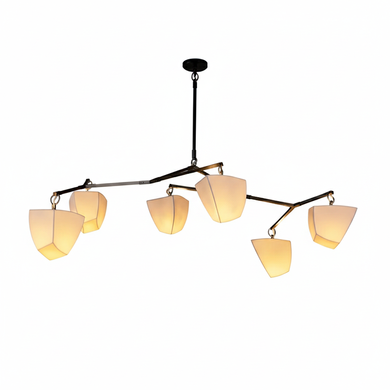 Cassiopeia Mobile Chandelier – Kinetic Sculptural Brass & Porcelain Shade Pendant