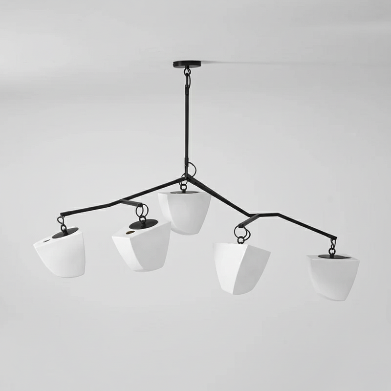 Cassiopeia Mobile Chandelier – Kinetic Sculptural Brass & Porcelain Shade Pendant