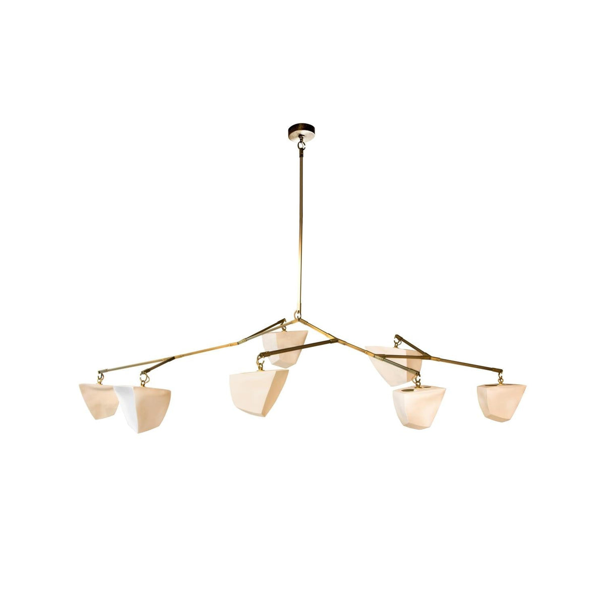 Cassiopeia Mobile Chandelier – Kinetic Sculptural Brass & Porcelain Shade Pendant