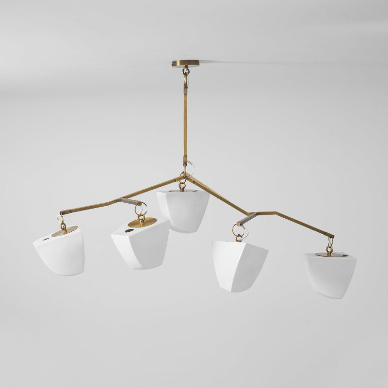 Cassiopeia Mobile Chandelier – Kinetic Sculptural Brass & Porcelain Shade Pendant