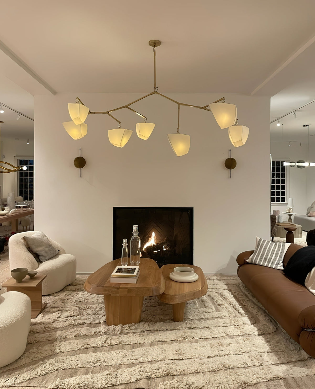 Cassiopeia Mobile Chandelier – Kinetic Sculptural Brass & Porcelain Shade Pendant