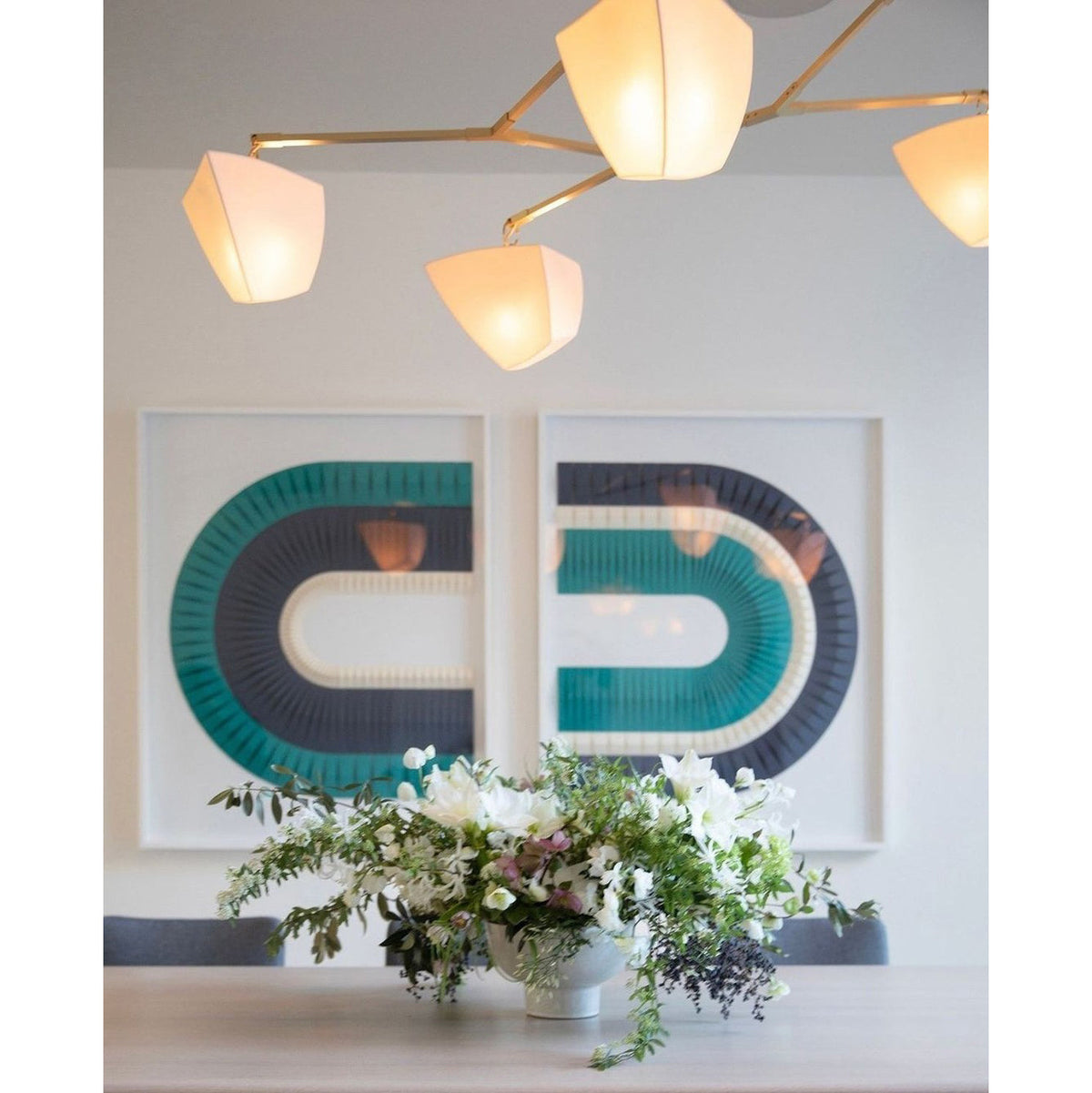 Cassiopeia Mobile Chandelier – Kinetic Sculptural Brass & Porcelain Shade Pendant