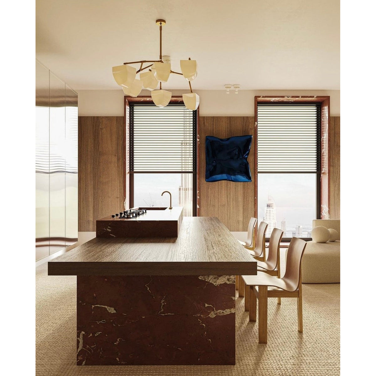 Cassiopeia Mobile Chandelier – Kinetic Sculptural Brass & Porcelain Shade Pendant