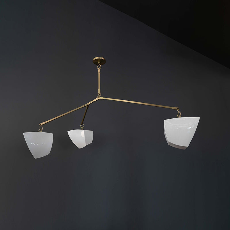 Cassiopeia Mobile Chandelier – Kinetic Sculptural Brass & Porcelain Shade Pendant