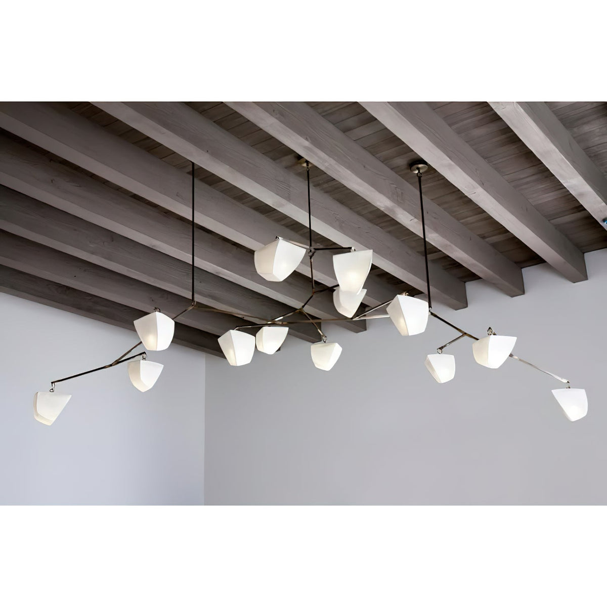 Cassiopeia Mobile Chandelier – Kinetic Sculptural Brass & Porcelain Shade Pendant