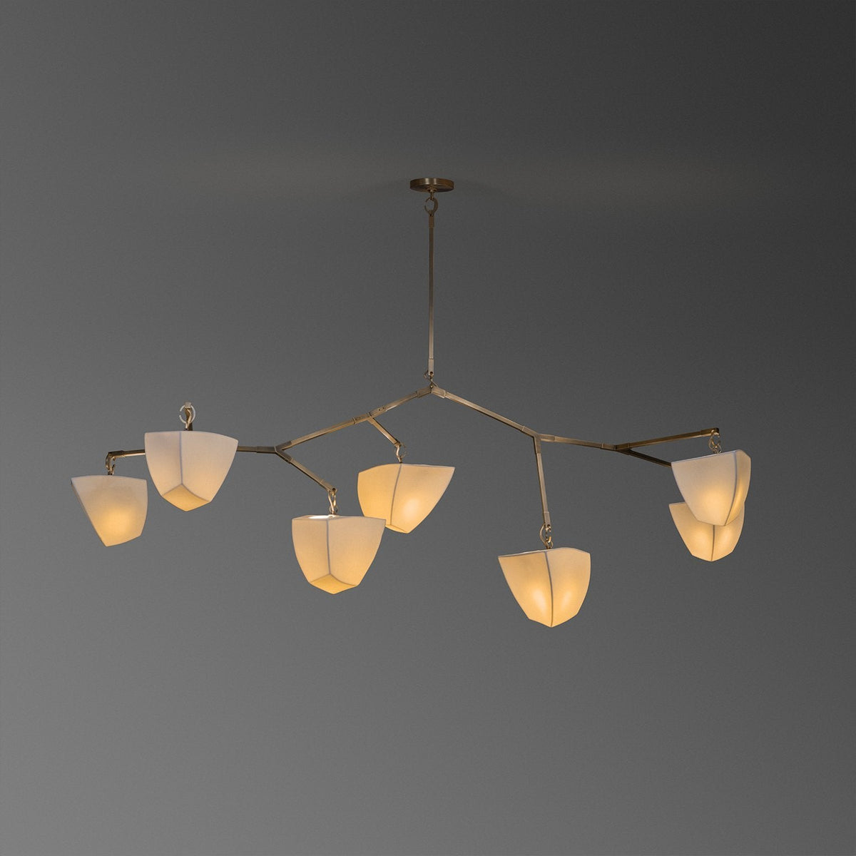 Cassiopeia Mobile Chandelier – Kinetic Sculptural Brass & Porcelain Shade Pendant