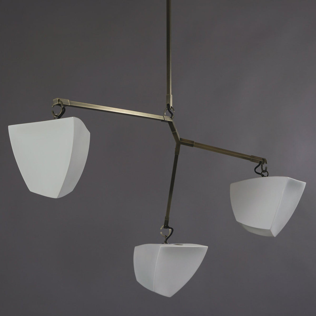 Cassiopeia Mobile Chandelier – Kinetic Sculptural Brass & Porcelain Shade Pendant